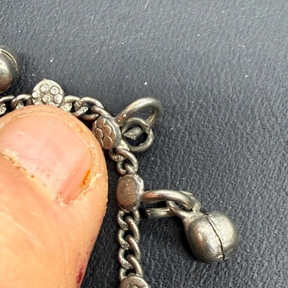 Vintage India Anklet Floral Bell Silver-Toned Charm 11 Inches Long Handmade Look - Picture 4 of 5